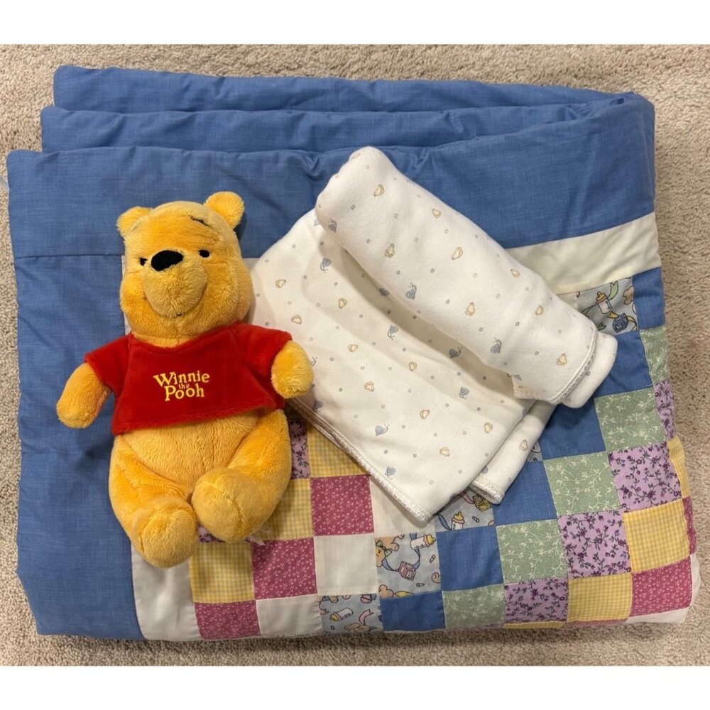 Vintage Winnie The Pooh Baby3 Piece Bundle Quilt Plush & Blanket